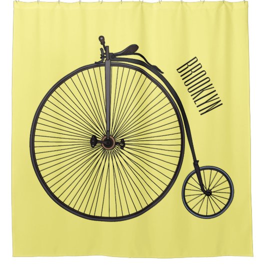 ハイホイール自転車イラストレーション シャワーカーテン (正面)