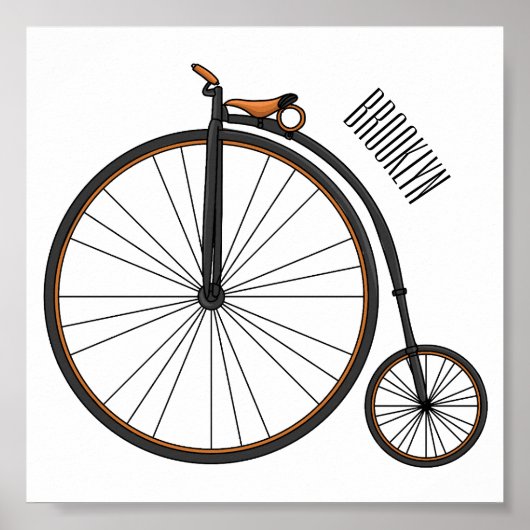 ハイホイール自転車イラストレーション ポスター (正面)