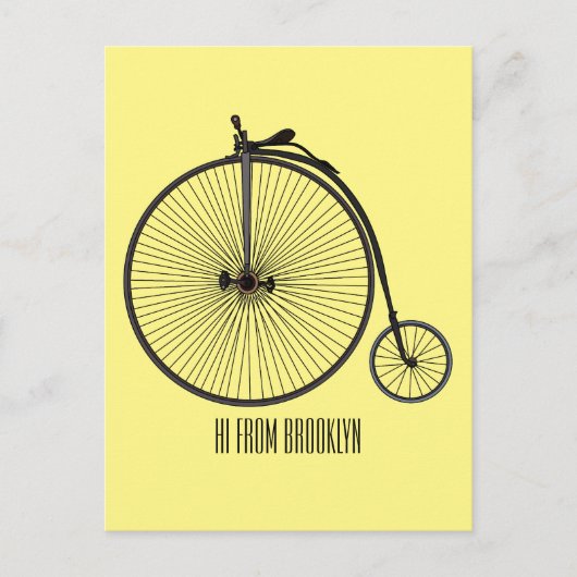 ハイホイール自転車イラストレーション ポストカード (正面)
