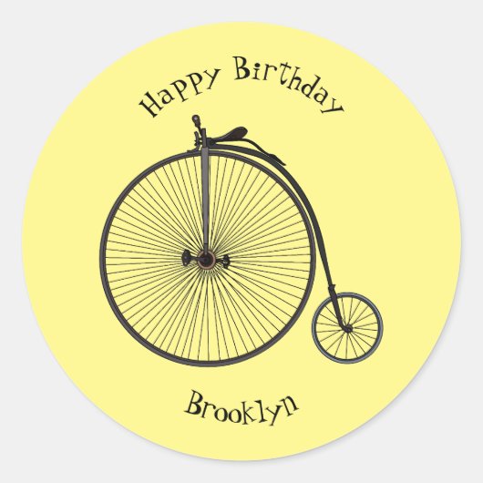 ハイホイール自転車イラストレーション ラウンドシール (正面)