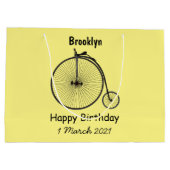 ハイホイール自転車イラストレーション ラージペーパーバッグ (裏面)