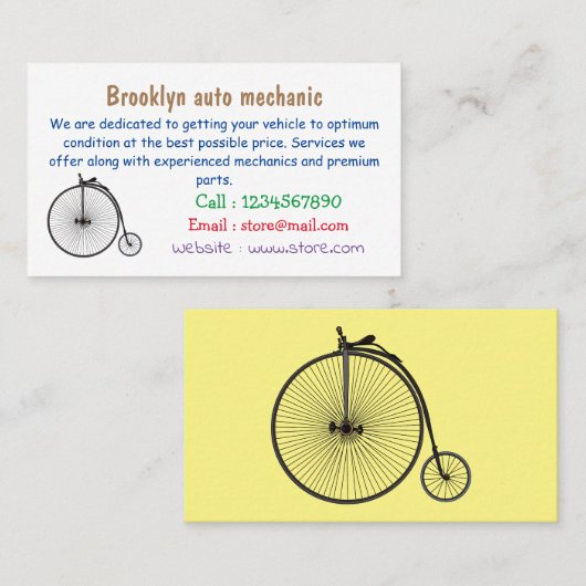 ハイホイール自転車イラストレーション 名刺 (正面/裏面)