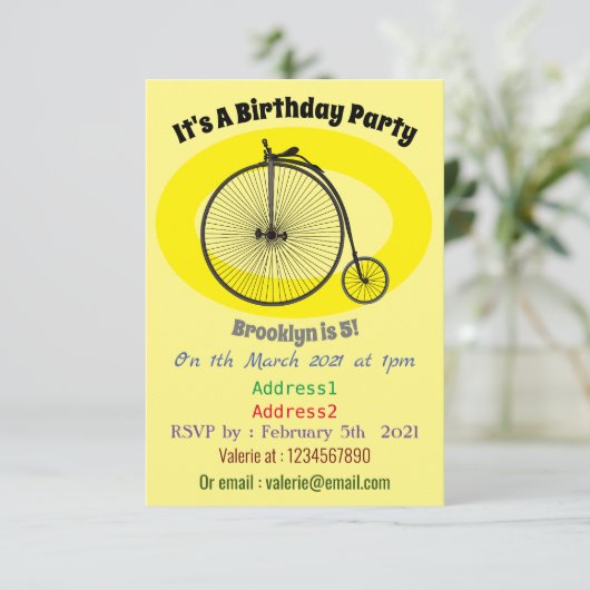 ハイホイール自転車イラストレーション 招待状 (スタンド正面)