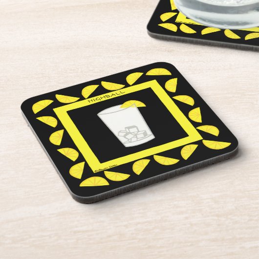 ハイボールアルコールレトロドリンクアートグリーンライムブラック コースター (左側)