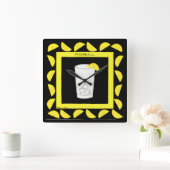 ハイボールレトロドリンクカクテルイエローレモン黒 スクエア壁時計 (ホーム)