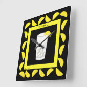 ハイボールレトロドリンクカクテルイエローレモン黒 スクエア壁時計 (傾斜)
