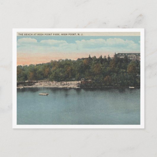 ハイポイントNJ、ビーチ、ハイポイントパーク1920s ポストカード (正面)