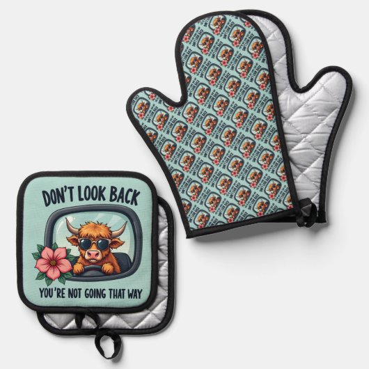 ハイラおもしろいンドカウレトロウェスタンやる気を起こさせるアート 鍋つかみ&鍋敷きセット (正面/裏面)