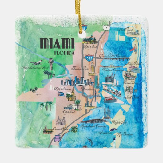 ハイライトの米国フロリダ旅行ポスター地図 セラミックオーナメント (正面)