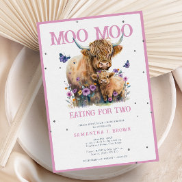 ハイランドお洒落牛フローラピンク赤ちゃんシャワー 招待状