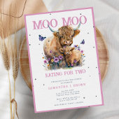 ハイランドお洒落牛フローラピンク赤ちゃんシャワー 招待状