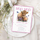 ハイランドお洒落牛フローラピンク赤ちゃんシャワー 招待状