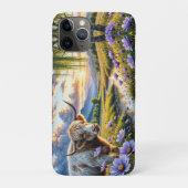 ハイランドとロングホーンの交雑種の牛がいる花畳 Case-Mate iPhoneケース (裏)