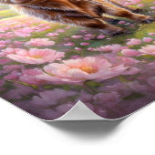 ハイランドの牛で囲まれた赤面ピンクの花 ポスター (角)