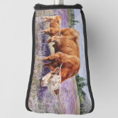 ハイランドの牛と子牛の紫色の野生の花 ゴルフヘッドカバー (回転90)