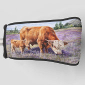 ハイランドの牛と子牛の紫色の野生の花 ゴルフヘッドカバー (正面)