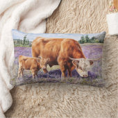 ハイランドの牛と子牛の紫色の野生の花 ランバークッション (ブランケット)