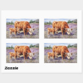 ハイランドの牛と子牛の紫色の野生の花 長方形シール (シート)