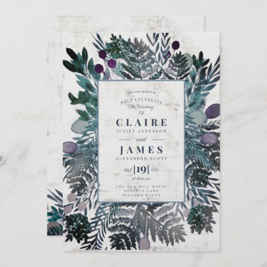 ハイランドの田舎風の葉っぱの結婚式に招かれる シーズンカード (正面/裏面)