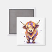 ハイランドよくはしゃぐ牛かわいいおもしろいカラフル動物 マグネット (正面/裏面)