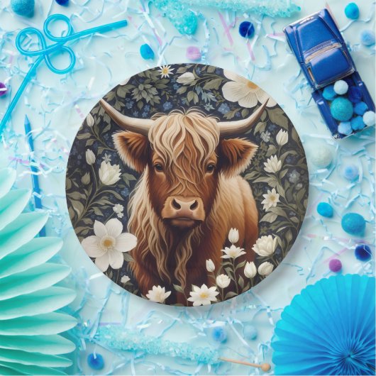 ハイランドエレガント牛の白フローラ ペーパープレート (パーティー)