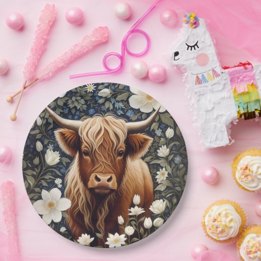 ハイランドエレガント牛の白フローラ ペーパープレート (パーティー)