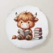 ハイランドカウが本を読む ラウンドクッション (裏面)