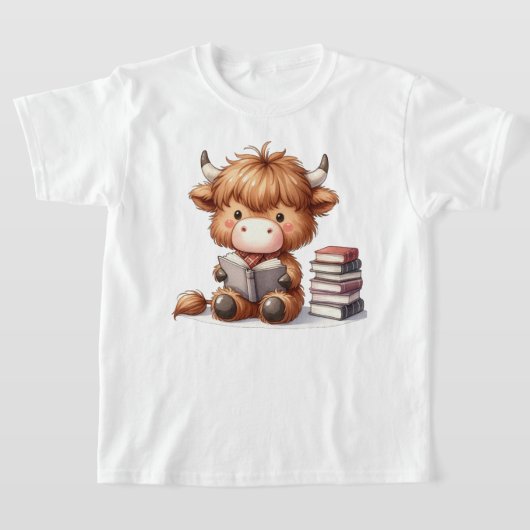 ハイランドカウが本を読む Tシャツ (レイダウン)