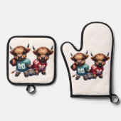 ハイランドカウとフットボール 鍋つかみ&鍋敷きセット (正面)