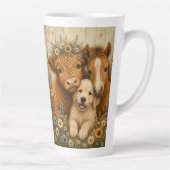 ハイランドカウと子馬と子犬のフラワーアート カフェラテマグ (右)