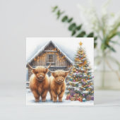 ハイランドカウと木と納屋のクリスマスカード カード (スタンド正面)