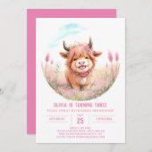 ハイランドカウと野の花の誕生日 招待状 (正面/裏面)