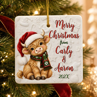 ハイランドカウのクリスマスオーナメント(名入れ可) セラミックオーナメント