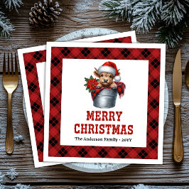 ハイランドカウのクリスマス用ナプキン バッファロー柄