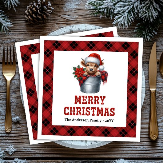 ハイランドカウのクリスマス用ナプキン バッファロー柄