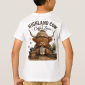 ハイランドカウのコーヒー愛好家ビンテージ風グラフィック Tシャツ (裏面)