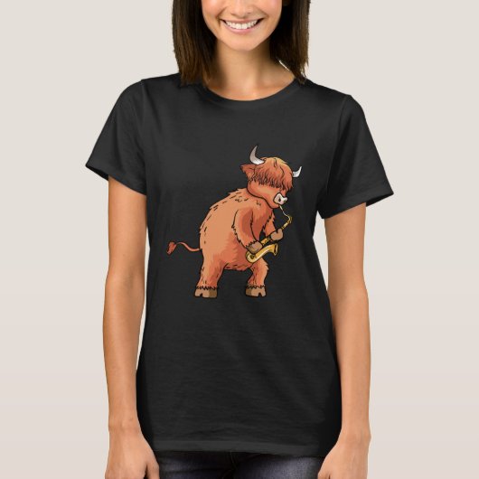 ハイランドカウのサックス音楽 Tシャツ (正面)