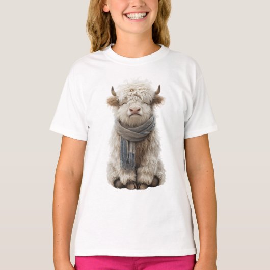 ハイランドカウのマフラー キッズ用 Tシャツ (正面)
