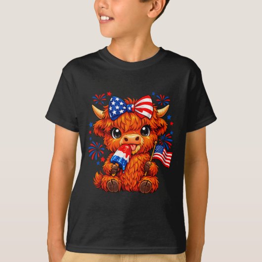 ハイランドカウの愛国ポップシックル 7月4日 Tシャツ (正面)