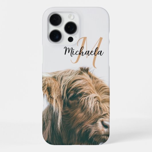 ハイランドカウの肖像画 カスタムネームイニシャルモノグラム iPhoneケース (裏面)