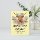 ハイランドカウの花冠 誕生日グリーティング ポストカード (スタンド正面)