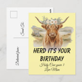 ハイランドカウの花冠 誕生日グリーティング ポストカード (正面/裏面)