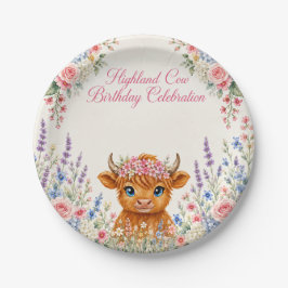 ハイランドカウの誕生日お祝いフラワー ペーパープレート