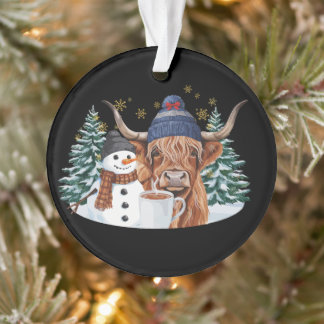 ハイランドカウの雪だるまホットココアクリスマスツリー クリスマス オーナメント