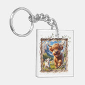 ハイランドカウアクリルキーチェーン素朴 – ファームチャーム キーホルダー (正面左)