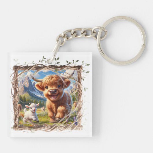 ハイランドカウアクリルキーチェーン素朴 – ファームチャーム キーホルダー (裏面)