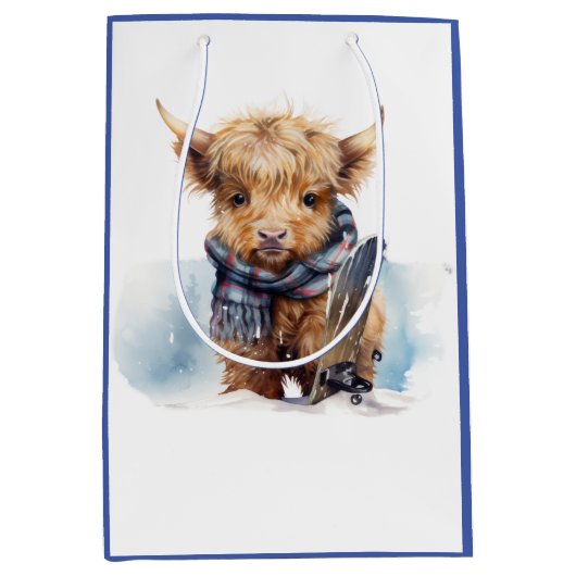 ハイランドカウアブンガ抱き枕 – 白/青 ミディアムペーパーバッグ (正面)