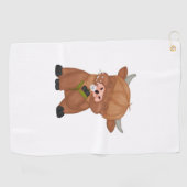 ハイランドカウアンドダンデリオンパフクラシックTシャツ ゴルフタオル (横)