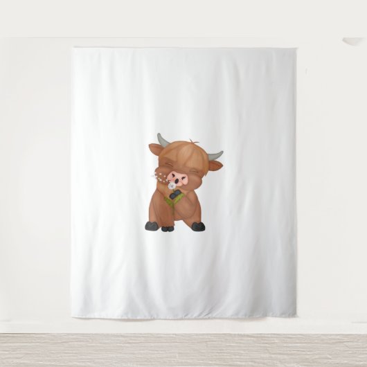 ハイランドカウアンドダンデリオンパフクラシックTシャツ タペストリー (正面)