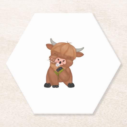 ハイランドカウアンドダンデリオンパフクラシックTシャツ ペーパーコースター (正面)